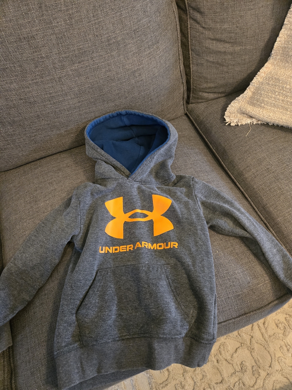 Under Armour Kids' Heather Gray Hoodie with Bright Orange Logo